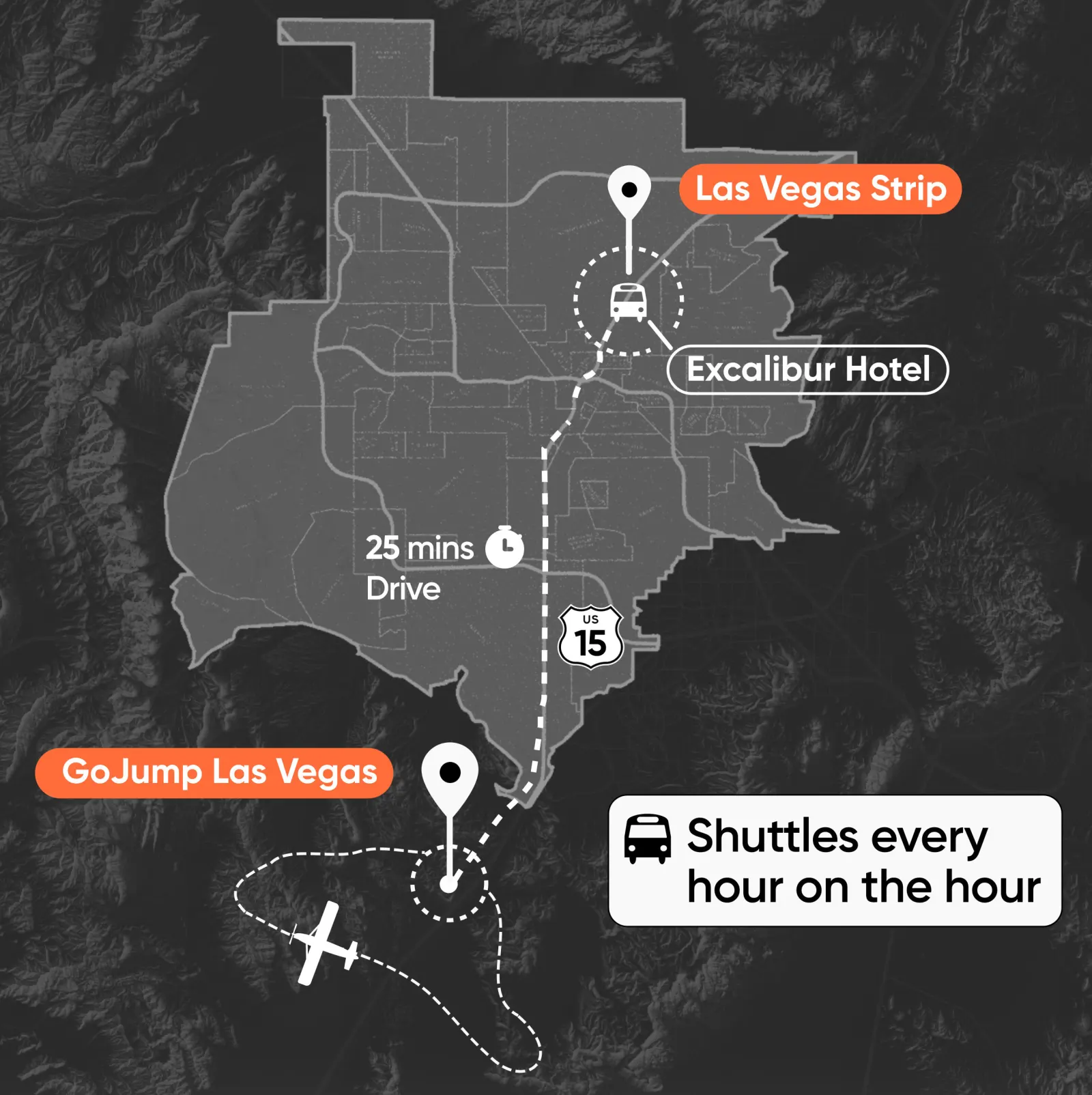 Map of the GoJump Las Vegas drop zone south of Las Vegas